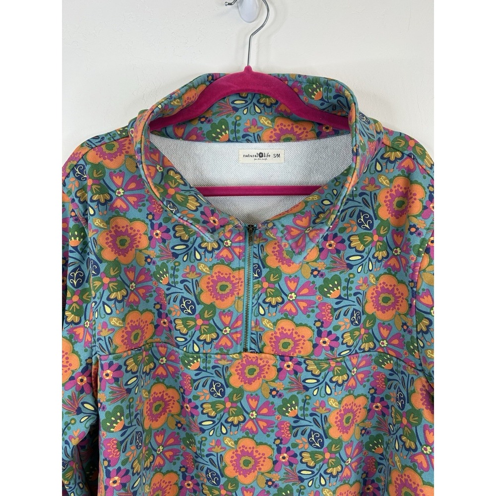 Natural Life Floral Quarter Zip Pullover Size S/M Boho Hippie Cottagecore Cozy - Picture 4 of 10